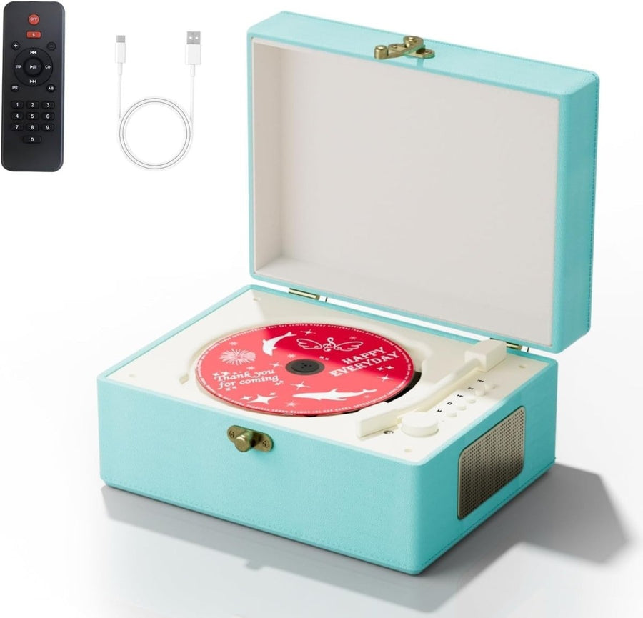 Music Box CD Player Rechargeable Speakers Bluetooth USB AUX Home Decor - Kwikley