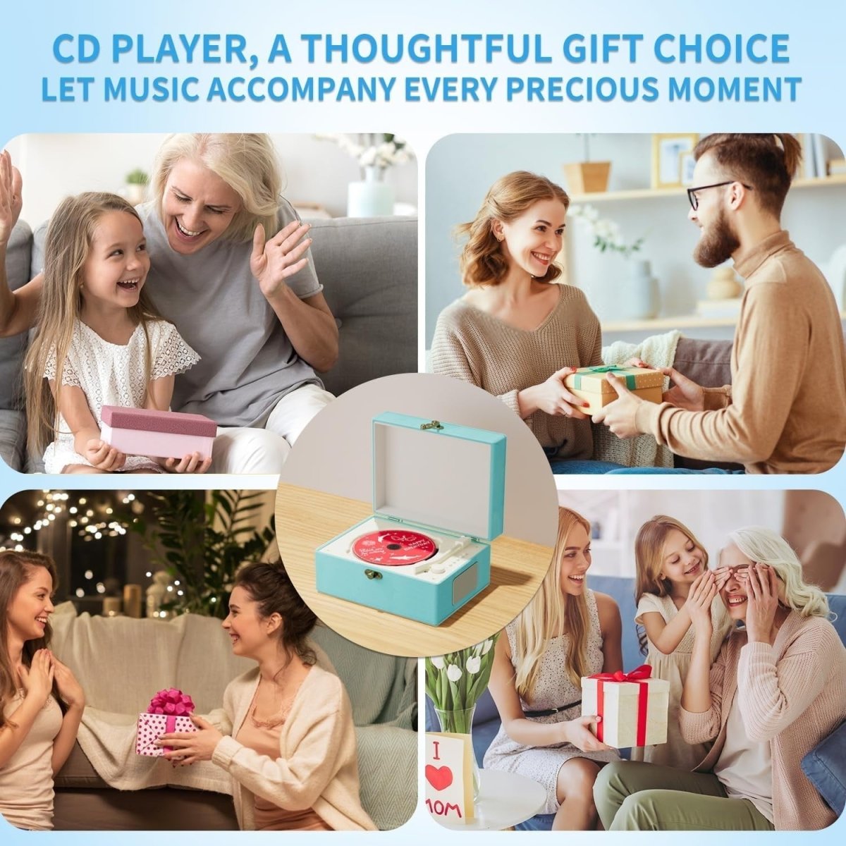 Music Box CD Player Rechargeable Speakers Bluetooth USB AUX Home Decor - Kwikley