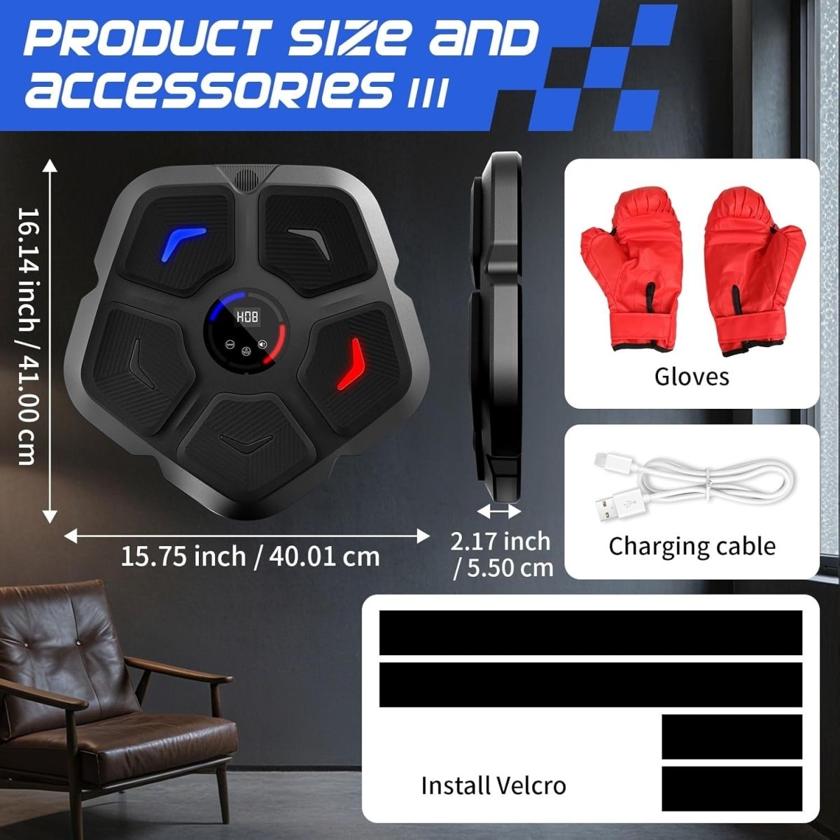 Music Boxing Machine Bluetooth LED Punch Pad Wall Mount Interactive Home Trainer - Kwikley