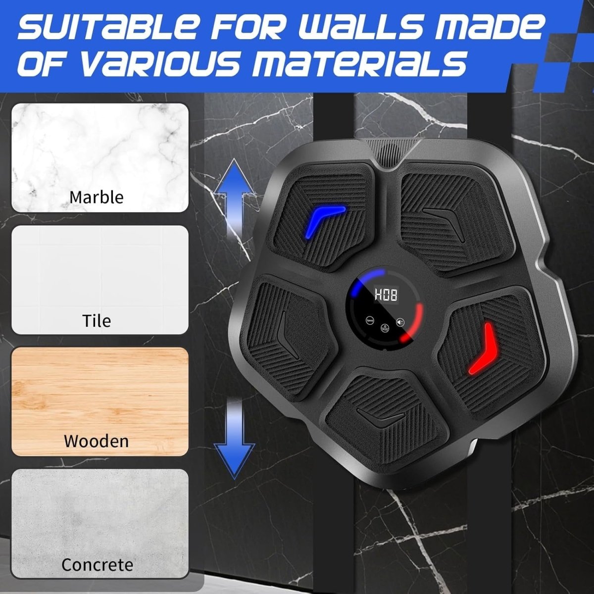 Music Boxing Machine Bluetooth LED Punch Pad Wall Mount Interactive Home Trainer - Kwikley