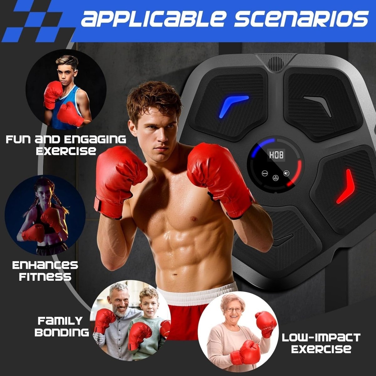Music Boxing Machine Bluetooth LED Punch Pad Wall Mount Interactive Home Trainer - Kwikley