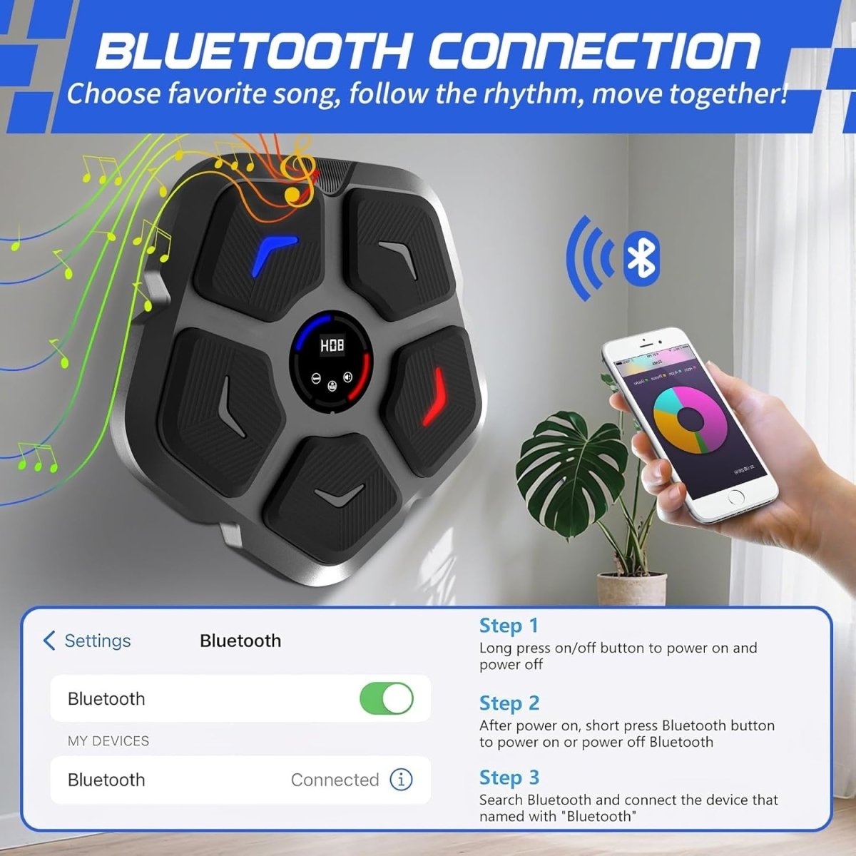 Music Boxing Machine Bluetooth LED Punch Pad Wall Mount Interactive Home Trainer - Kwikley