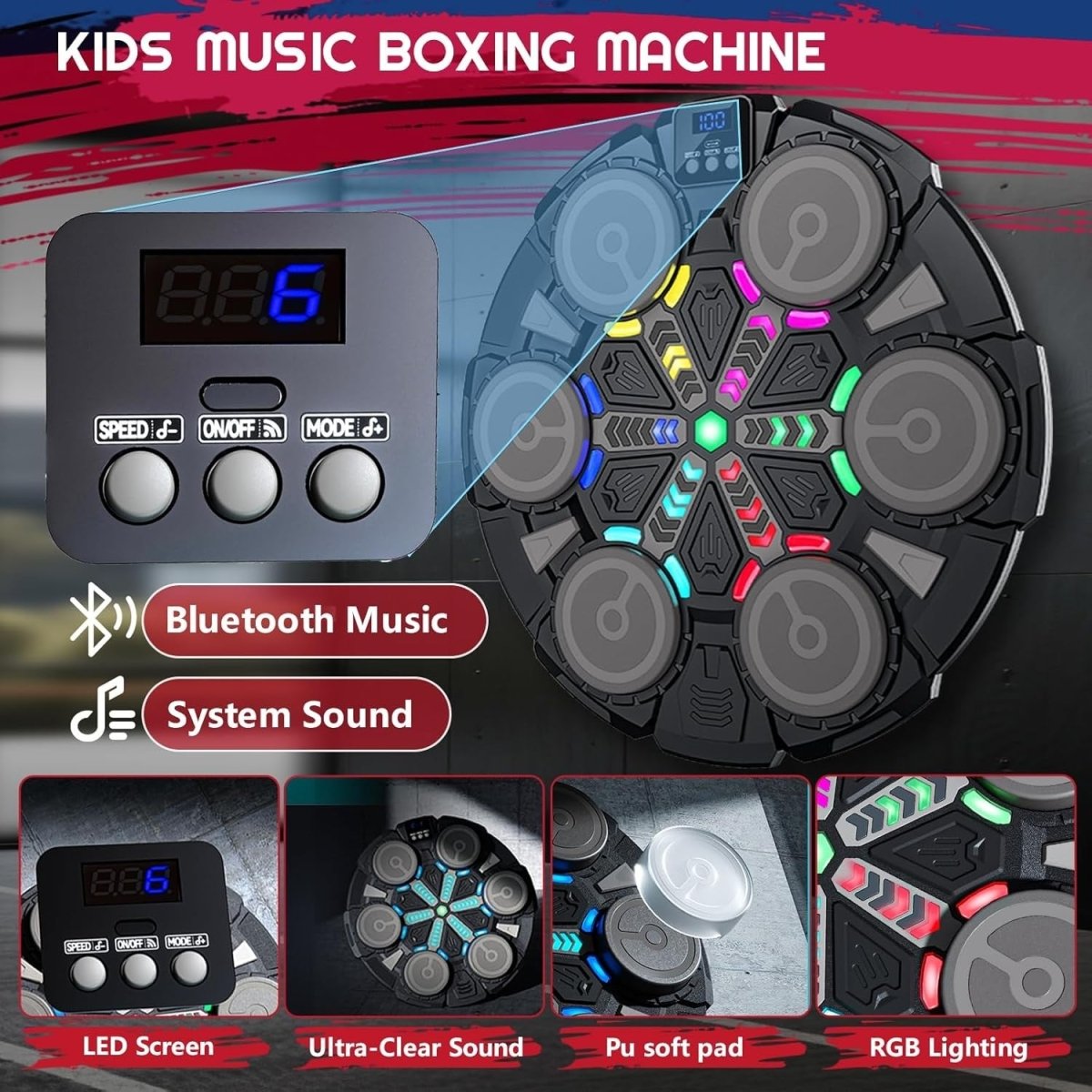 Music Boxing Machine Bluetooth LED Wall Mount Punch Trainer Home - Kwikley