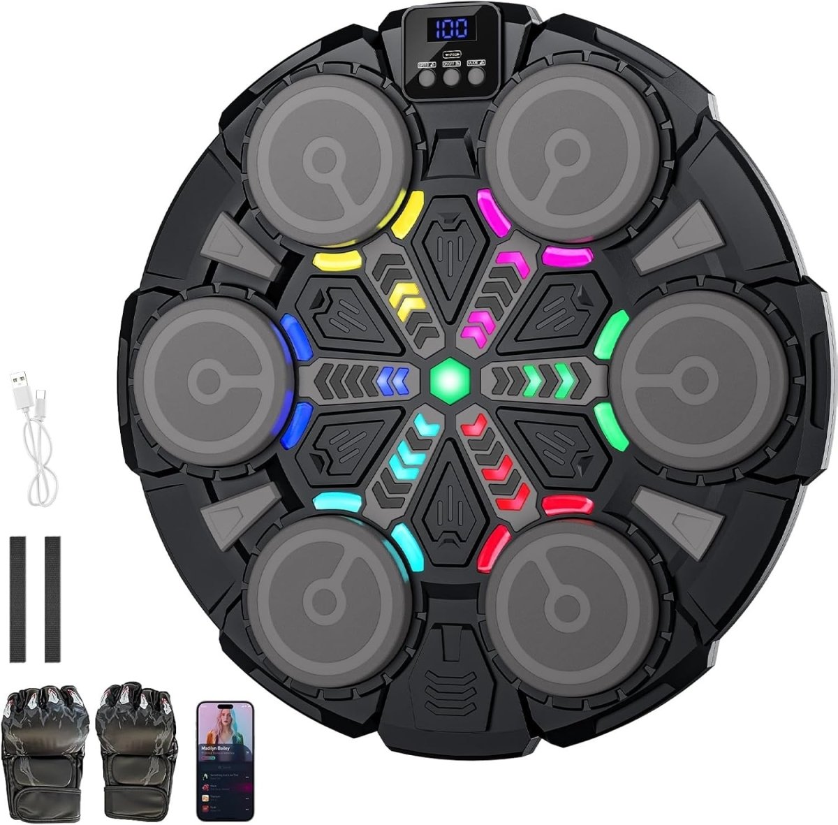 Music Boxing Machine Bluetooth LED Wall Mount Punch Trainer Home - Kwikley