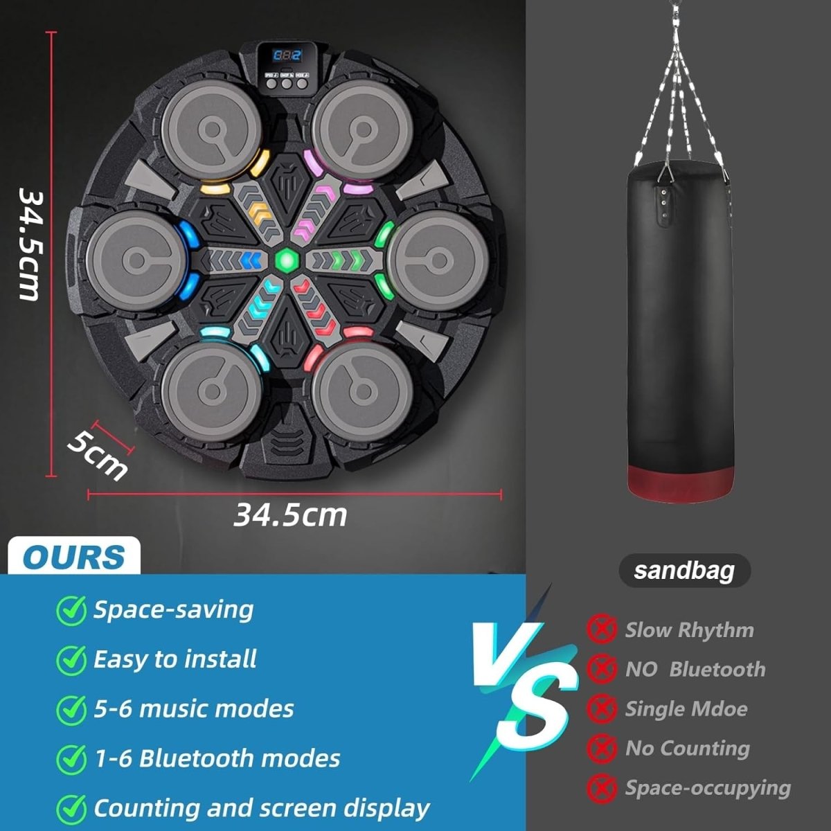 Music Boxing Machine Bluetooth LED Wall Mount Punch Trainer Workout - Kwikley