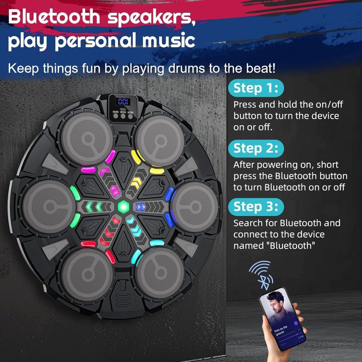 Music Boxing Machine Bluetooth LED Wall Mount Punch Trainer Workout - Kwikley