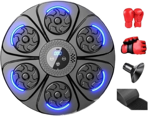 Music Boxing Wall Target Black Blue LED Reaction Trainer with Gloves - Kwikley