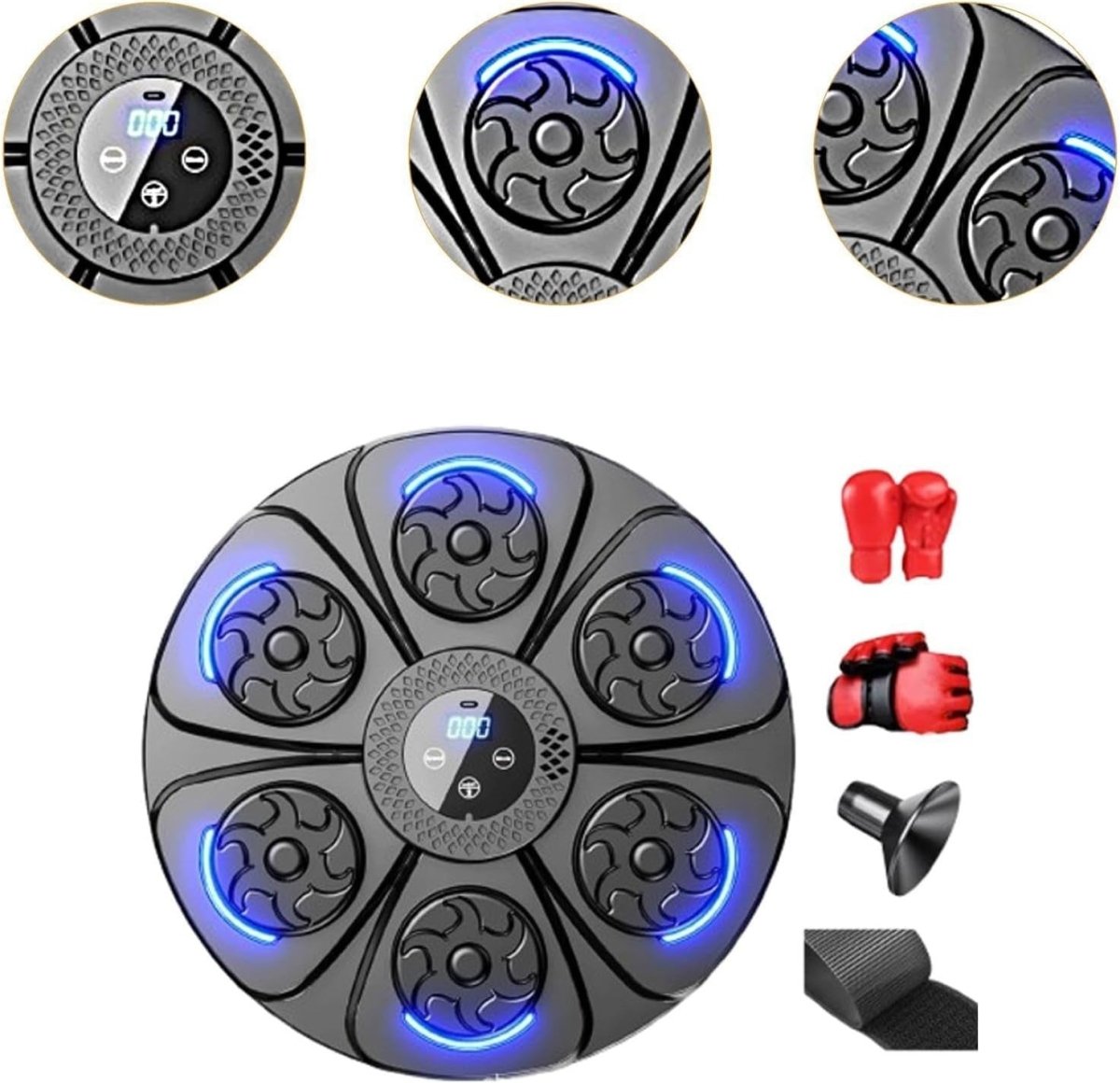 Music Boxing Wall Target Black Blue LED Reaction Trainer with Gloves - Kwikley