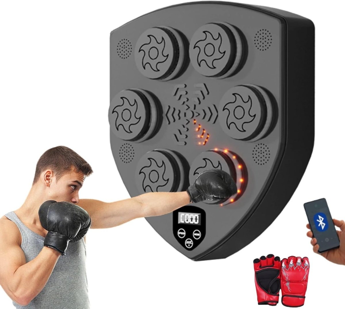Musical Boxing Machine Wall Mounted Bluetooth LED Training Pad Black - Kwikley