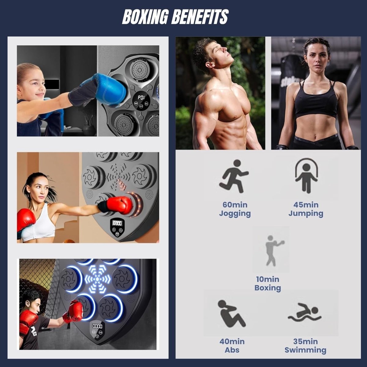 Musical Boxing Machine Wall Mounted Bluetooth LED Training Pad Black - Kwikley