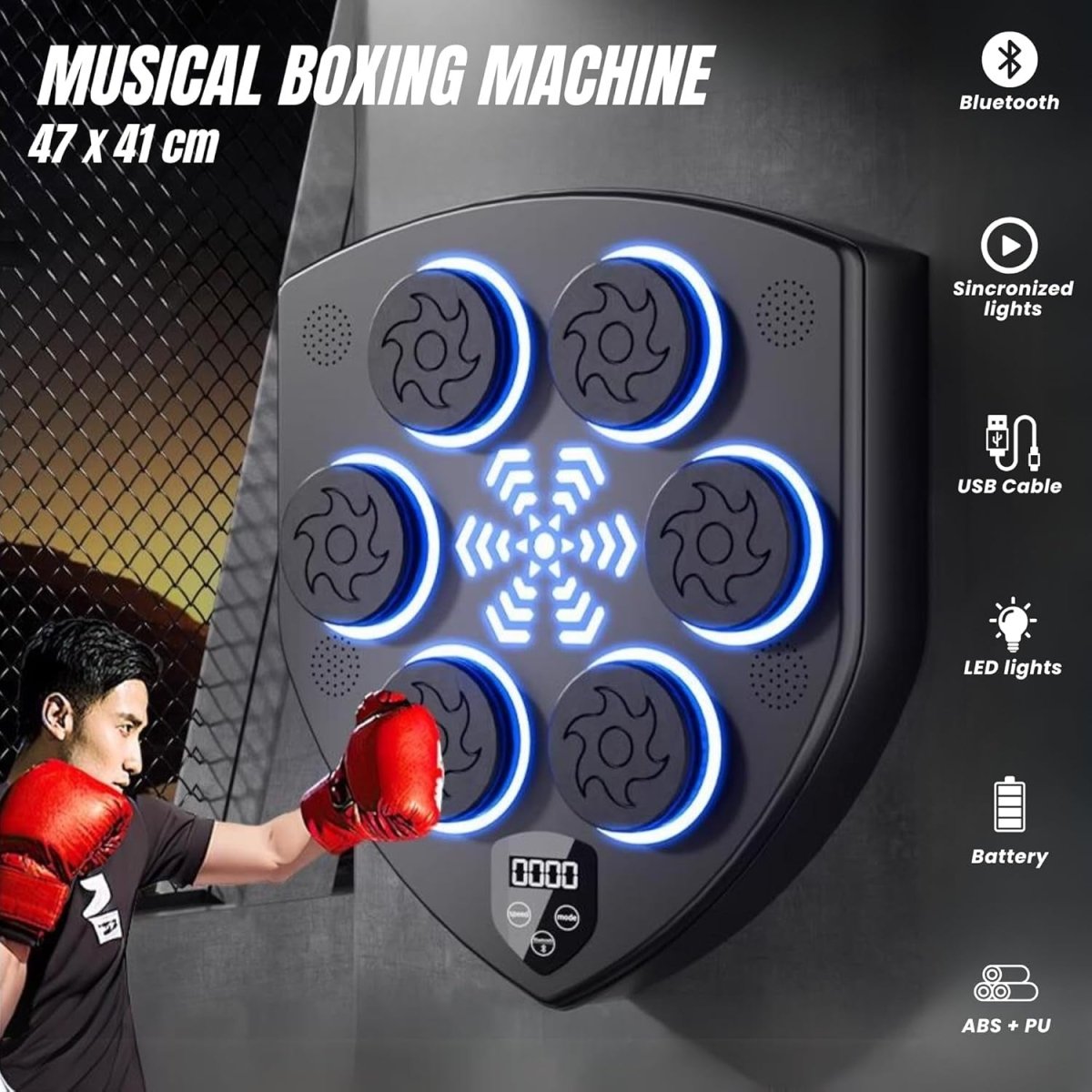 Musical Boxing Machine Wall Mounted Bluetooth LED Training Pad Black - Kwikley