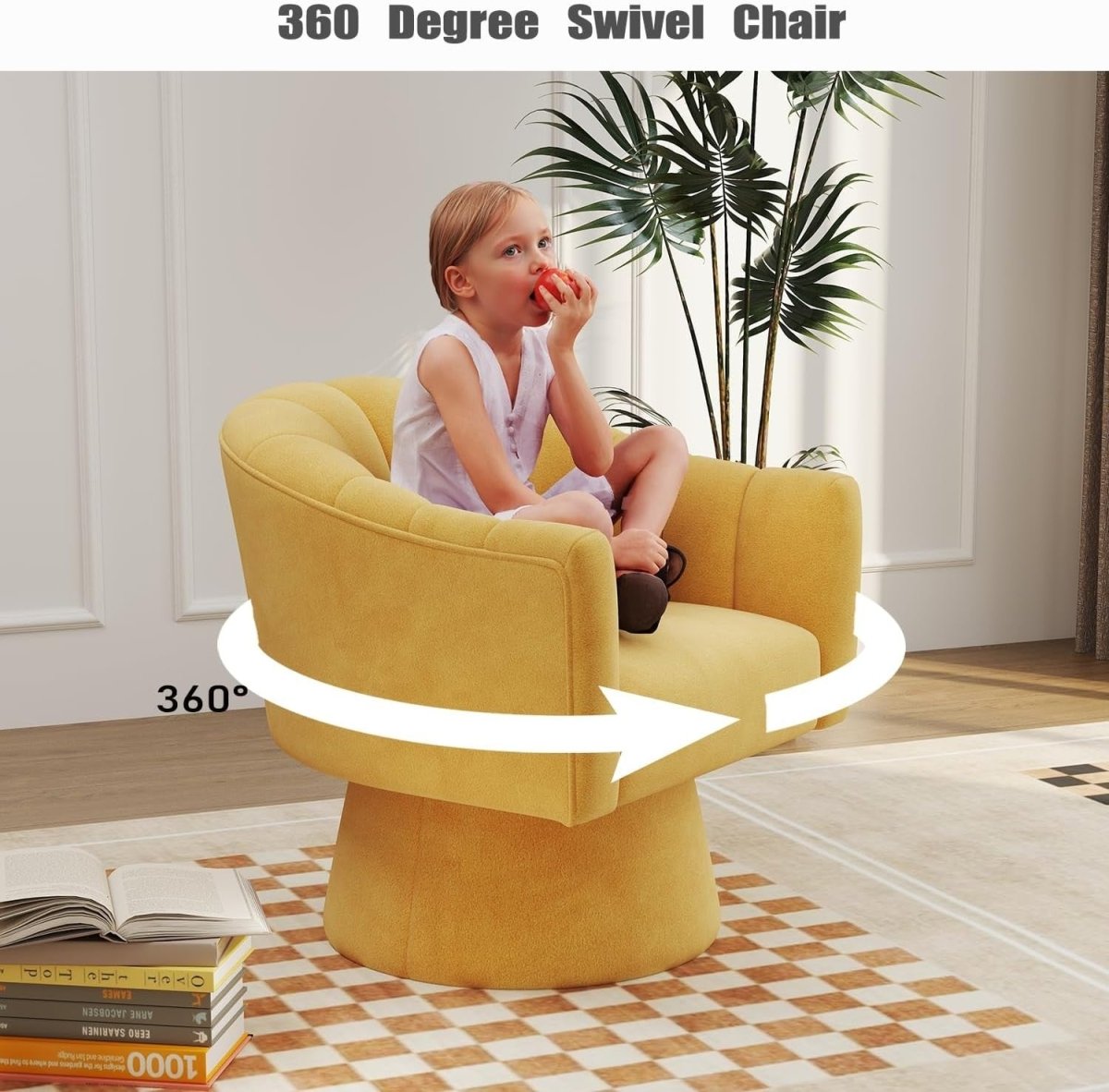 Mustard Velvet Swivel Accent Chair 360° Barrel Lounge Armchair - Kwikley
