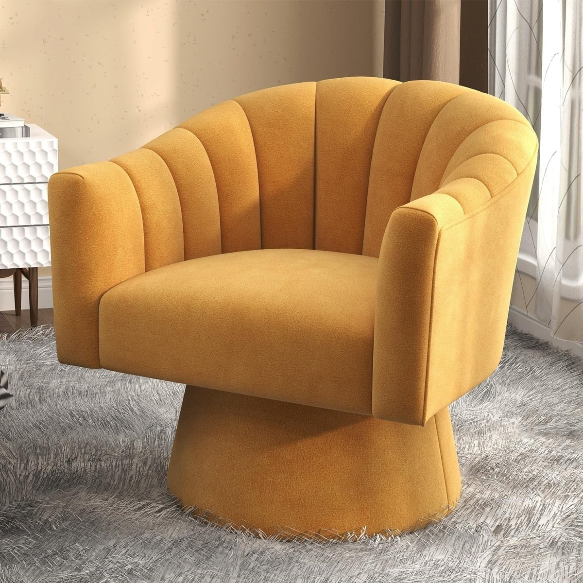 Mustard Velvet Swivel Accent Chair 360° Barrel Lounge Armchair - Kwikley
