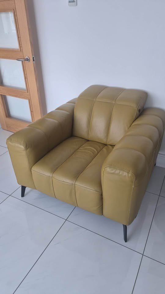Mustard Yellow 3 Seater Natuzzi Leather Sofa + Armchair (PTP) - Kwikley
