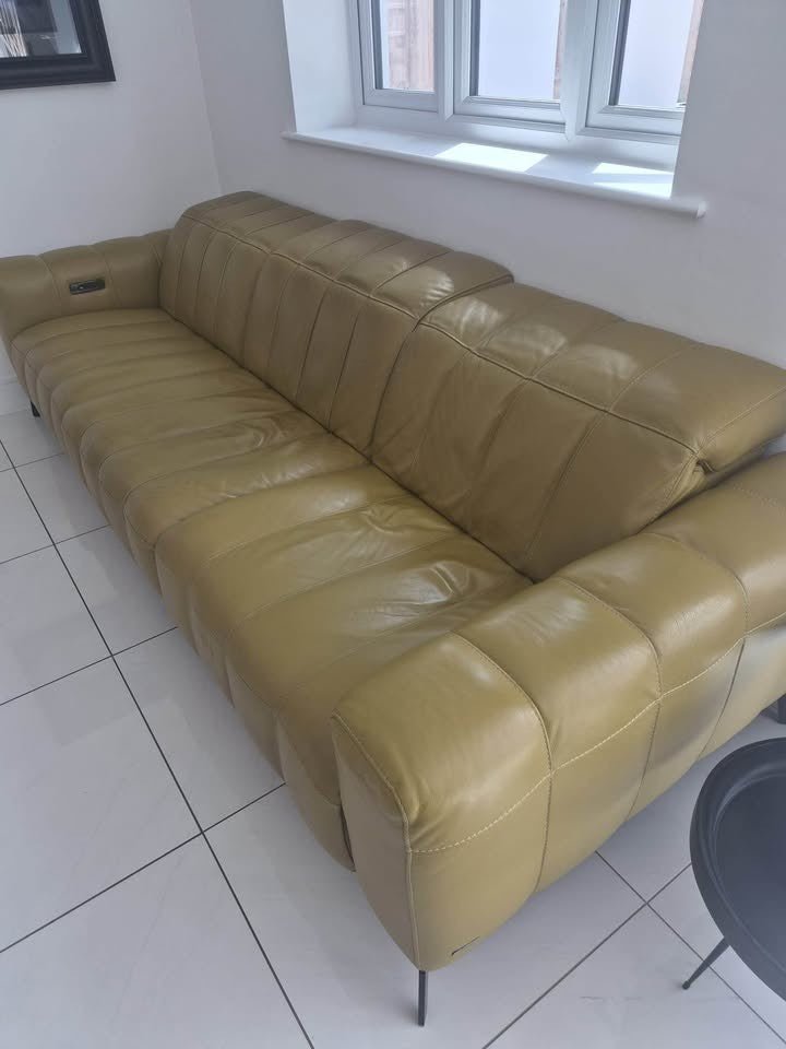Mustard Yellow 3 Seater Natuzzi Leather Sofa + Armchair (PTP) - Kwikley