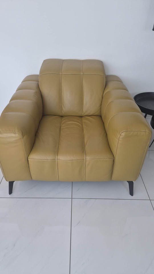 Mustard Yellow 3 Seater Natuzzi Leather Sofa + Armchair (PTP) - Kwikley