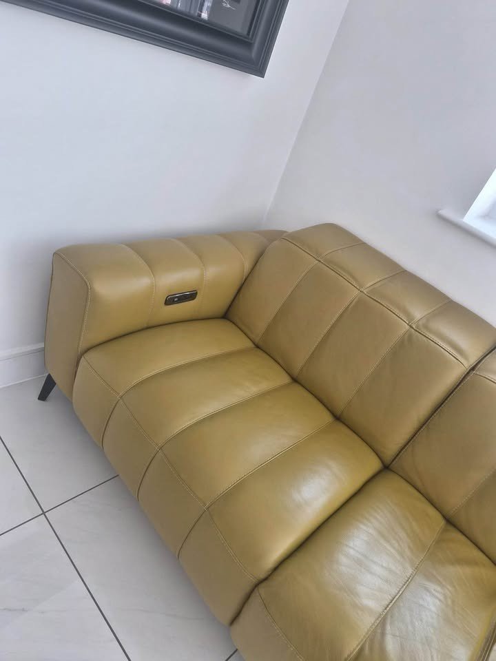 Mustard Yellow 3 Seater Natuzzi Leather Sofa + Armchair (PTP) - Kwikley