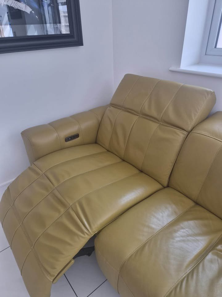 Mustard Yellow 3 Seater Natuzzi Leather Sofa + Armchair (PTP) - Kwikley