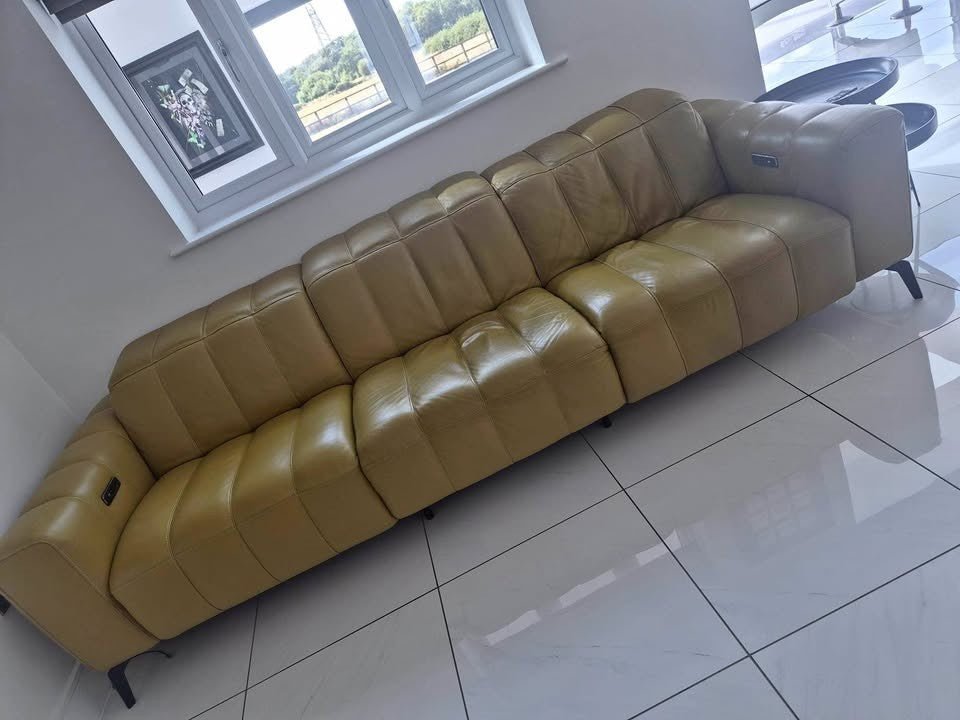 Mustard Yellow 3 Seater Natuzzi Leather Sofa + Armchair (PTP) - Kwikley