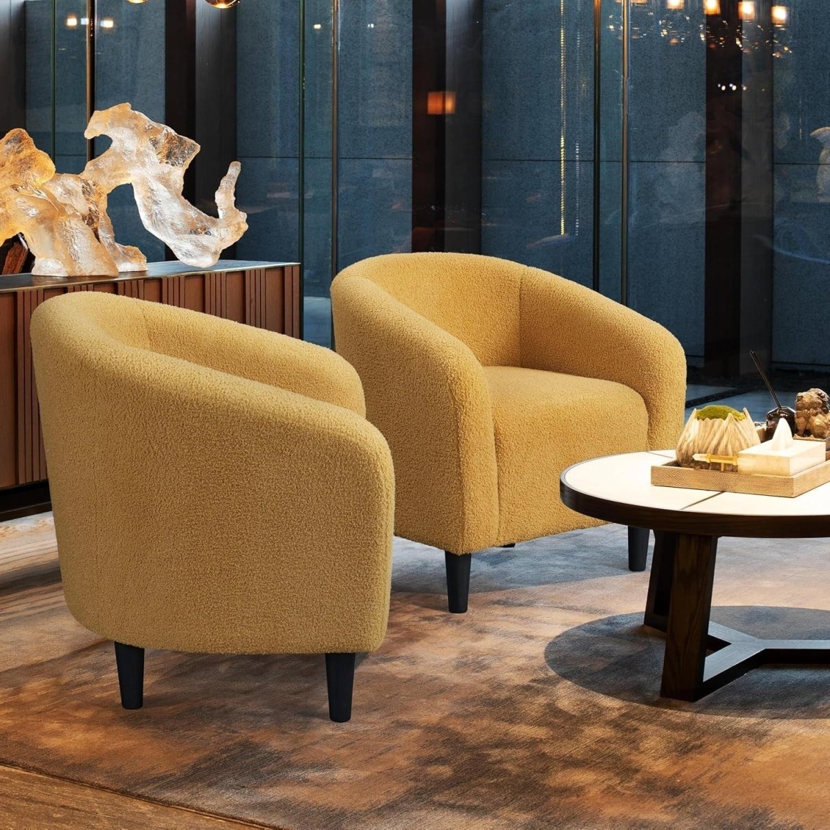 Mustard Yellow Boucle Tub Chair | Cozy Accent Chair for Living Room & Office - Kwikley