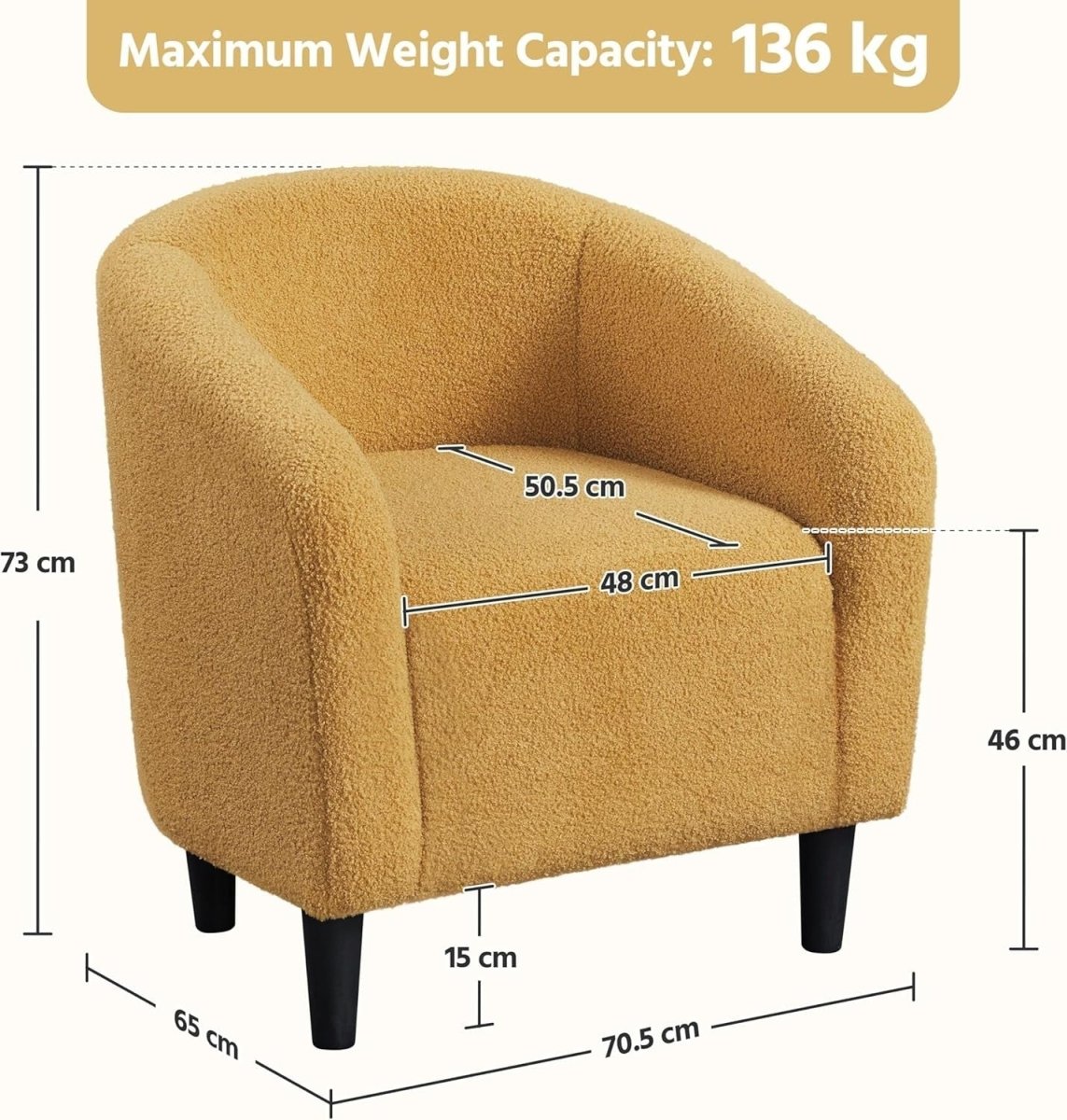 Mustard Yellow Boucle Tub Chair | Cozy Accent Chair for Living Room & Office - Kwikley