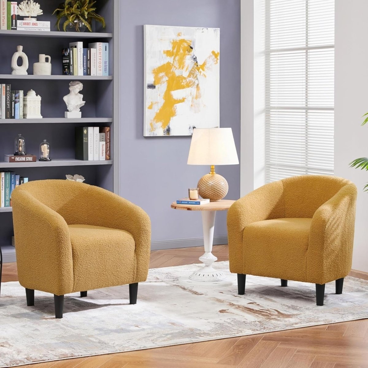 Mustard Yellow Boucle Tub Chair | Cozy Accent Chair for Living Room & Office - Kwikley