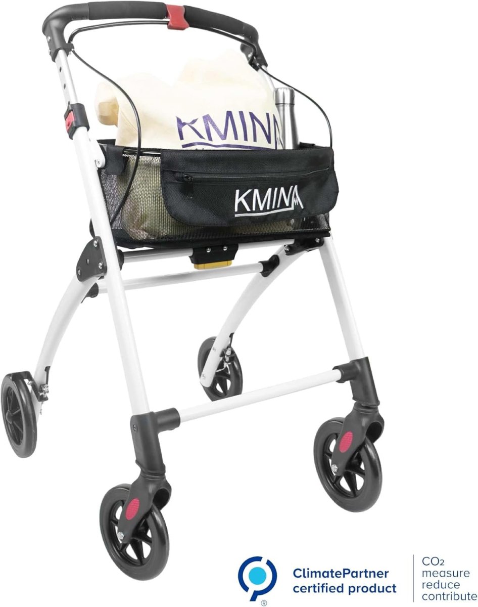 Narrow 4 Wheel Rollator Walker Tray Seat Basket Folding Indoor Mobility Aid - Kwikley