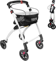 Narrow 4 Wheel Rollator Walker Tray Seat Basket Folding Indoor Mobility Aid - Kwikley
