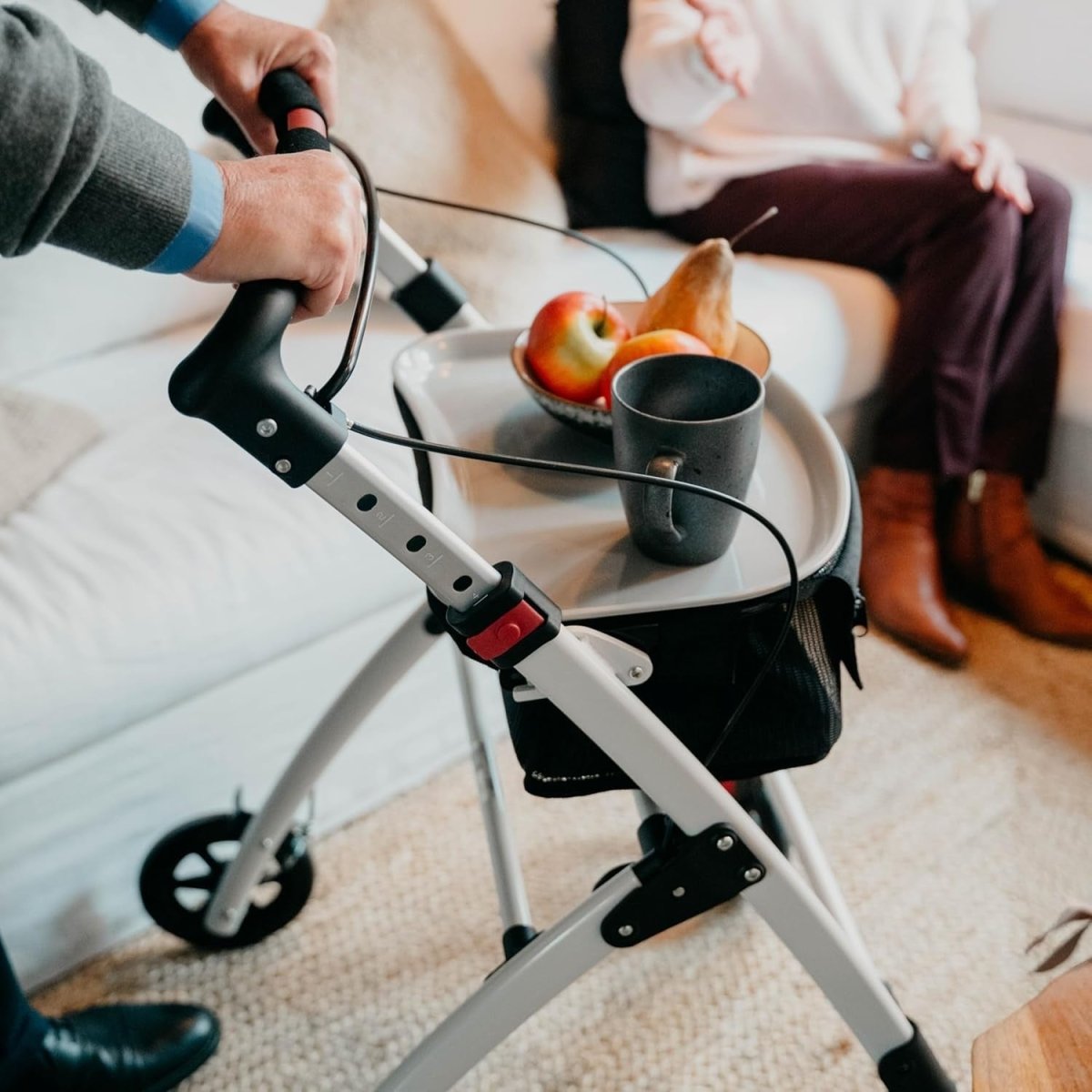 Narrow 4 Wheel Rollator Walker Tray Seat Basket Folding Indoor Mobility Aid - Kwikley