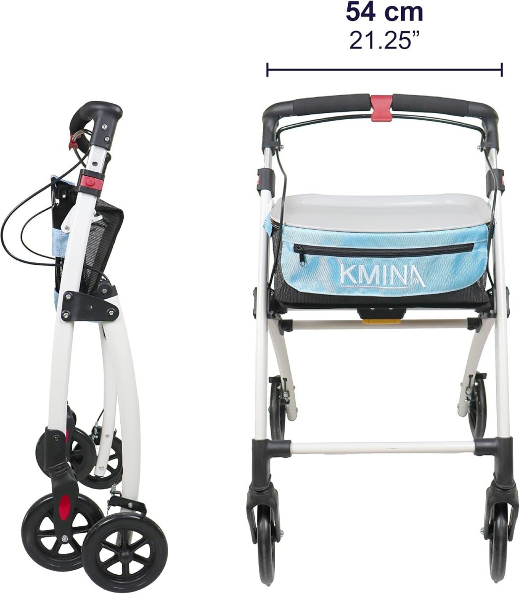 Narrow 4 Wheel Rollator Walker with Tray Seat Basket Folding Indoor Mobility Aid - Kwikley