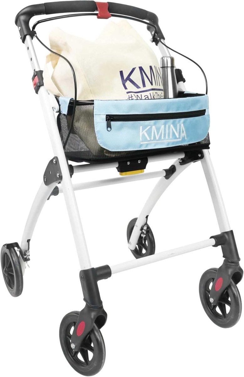 Narrow 4 Wheel Rollator Walker with Tray Seat Basket Folding Indoor Mobility Aid - Kwikley
