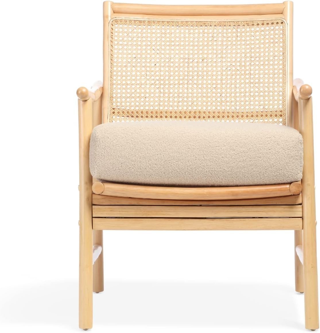 Natural Cane Accent Chair Indoor Rattan Bedroom Reading Chair with Cushion - Kwikley