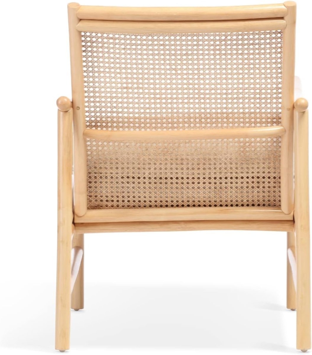 Natural Cane Accent Chair Indoor Rattan Bedroom Reading Chair with Cushion - Kwikley