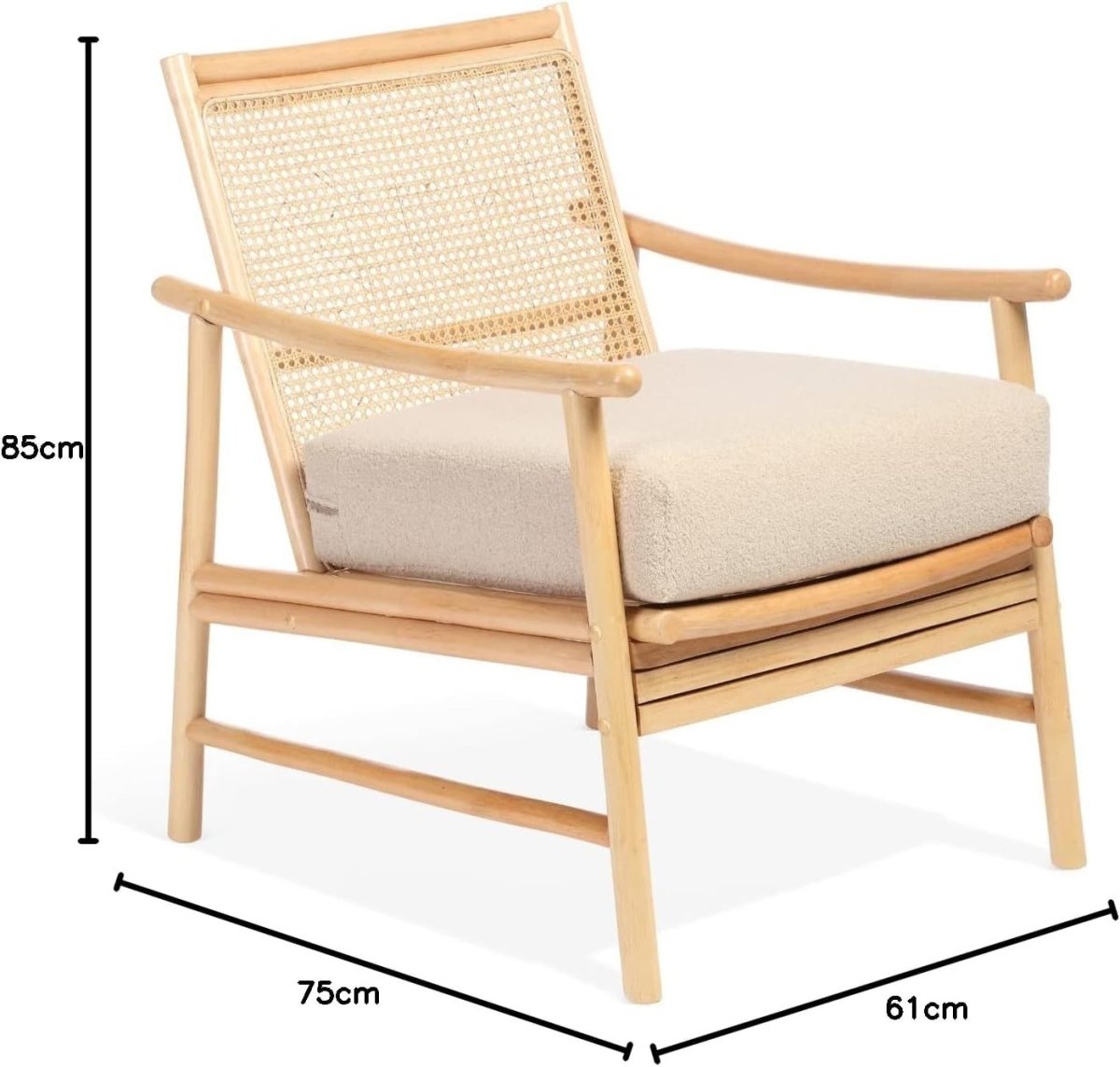 Natural Cane Accent Chair Indoor Rattan Bedroom Reading Chair with Cushion - Kwikley