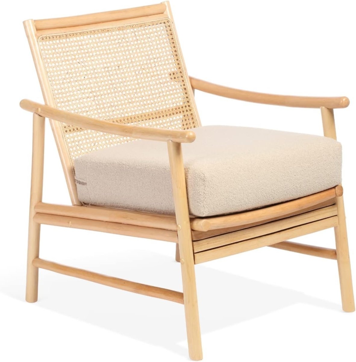 Natural Cane Accent Chair Indoor Rattan Bedroom Reading Chair with Cushion - Kwikley