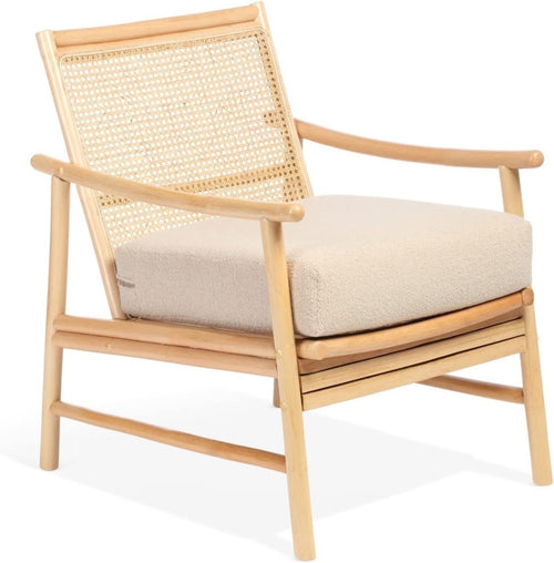 Natural Cane Accent Chair Indoor Rattan Bedroom Reading Chair with Cushion - Kwikley