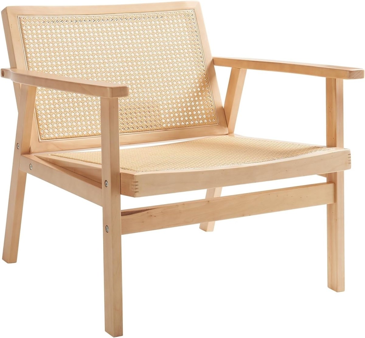 Natural Rattan Accent Armchair Wood Frame Padded Seat Grey - Kwikley