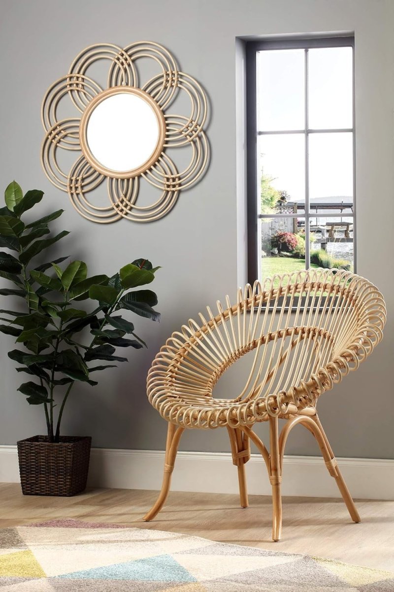 Natural Rattan Wicker Accent Chair Indoor Cane Lounge Chair for Living Rooms - Kwikley