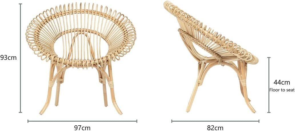 Natural Rattan Wicker Accent Chair Indoor Cane Lounge Chair for Living Rooms - Kwikley