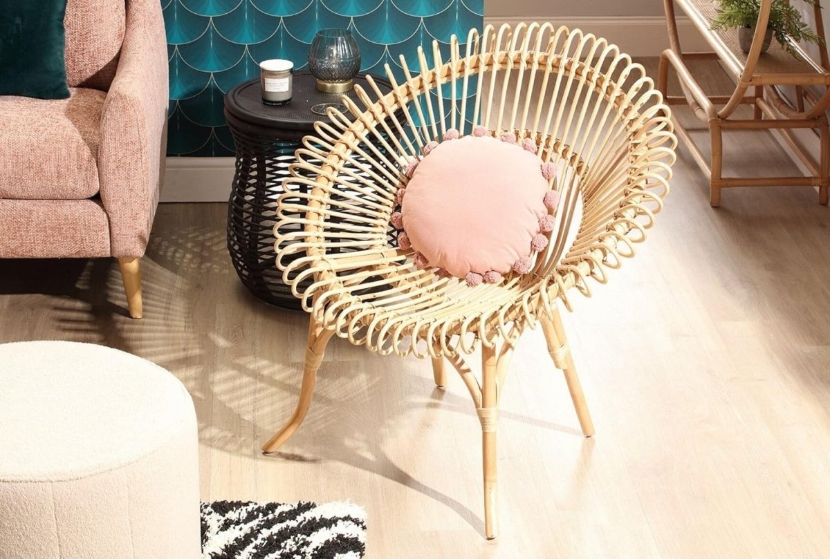 Natural Rattan Wicker Accent Chair Indoor Cane Lounge Chair for Living Rooms - Kwikley