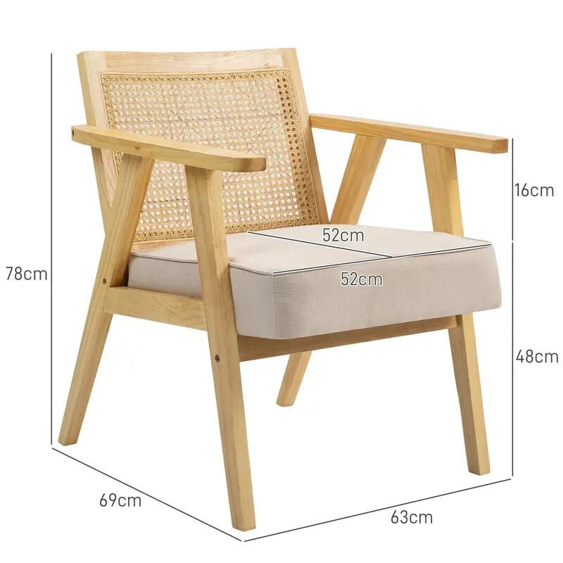 Natural Rattan Wood Accent Chair with Padded Seat – Lounge or Office - Kwikley