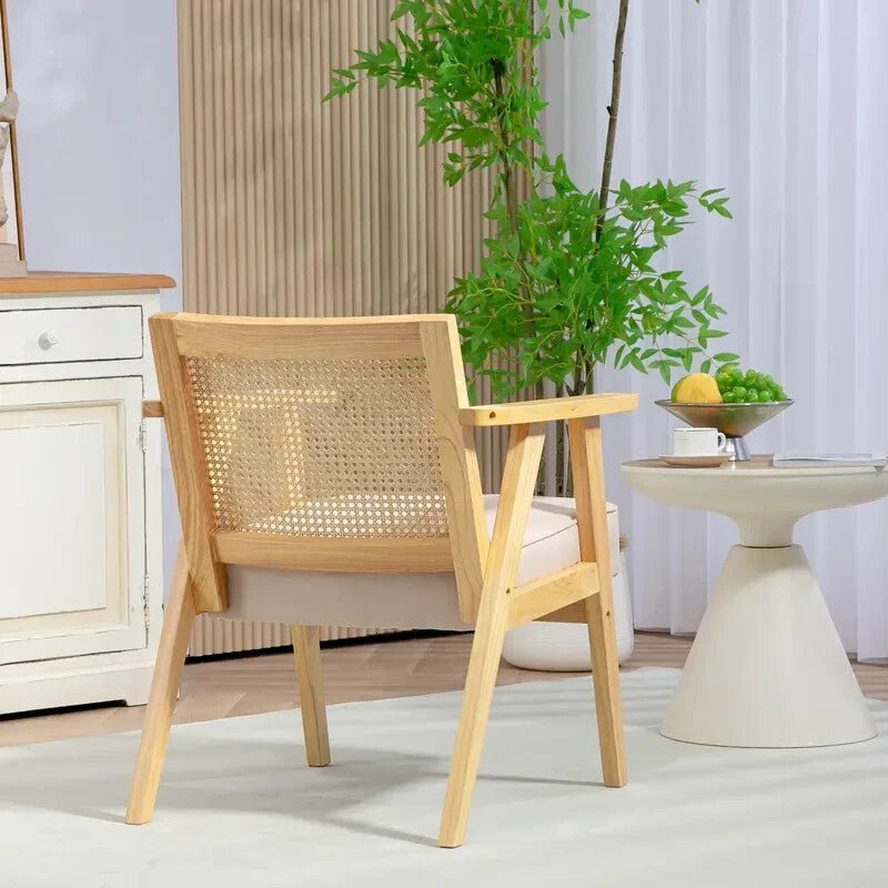 Natural Rattan Wood Accent Chair with Padded Seat – Lounge or Office - Kwikley