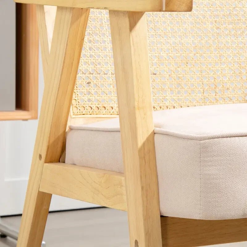 Natural Rattan Wood Accent Chair with Padded Seat – Lounge or Office - Kwikley