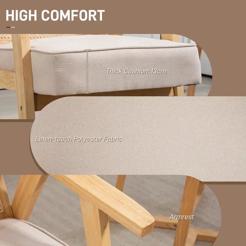 Natural Rattan Wood Accent Chair with Padded Seat – Lounge or Office - Kwikley