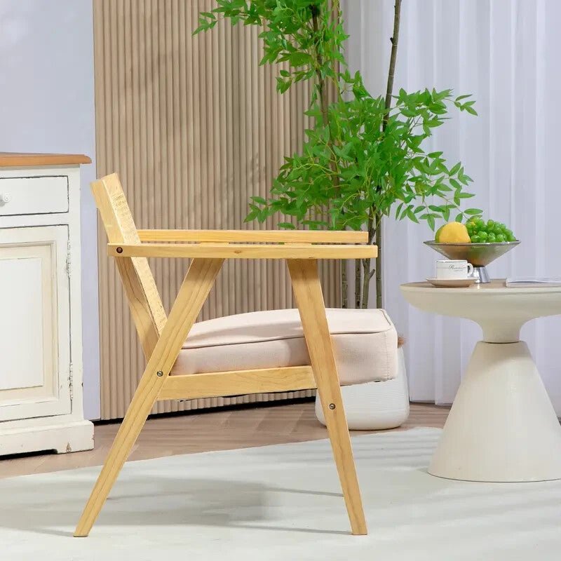 Natural Rattan Wood Accent Chair with Padded Seat – Lounge or Office - Kwikley