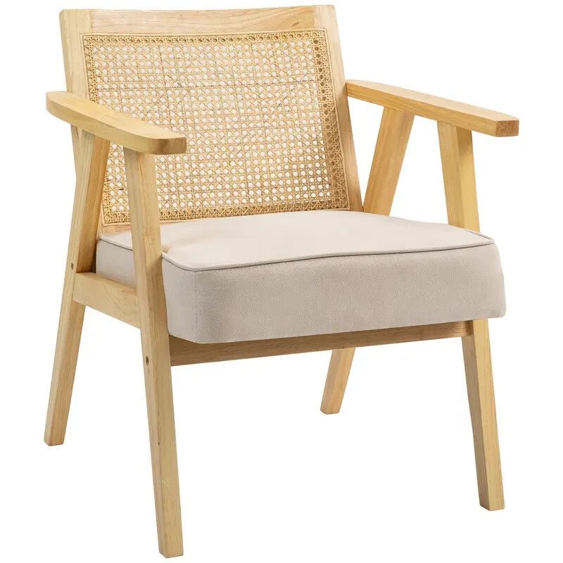 Natural Rattan Wood Accent Chair with Padded Seat – Lounge or Office - Kwikley