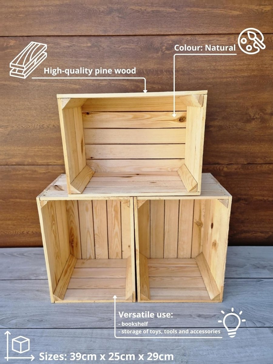 Natural Wood Crate 29x24x39cm Rustic Handcrafted Storage Box Decor - Kwikley