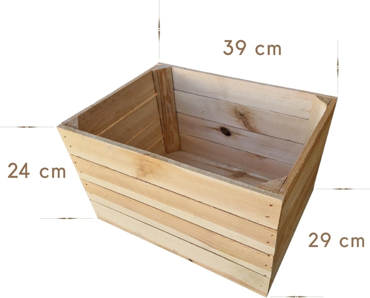 Natural Wood Crate 29x24x39cm Rustic Storage Box Handcrafted Decor - Kwikley