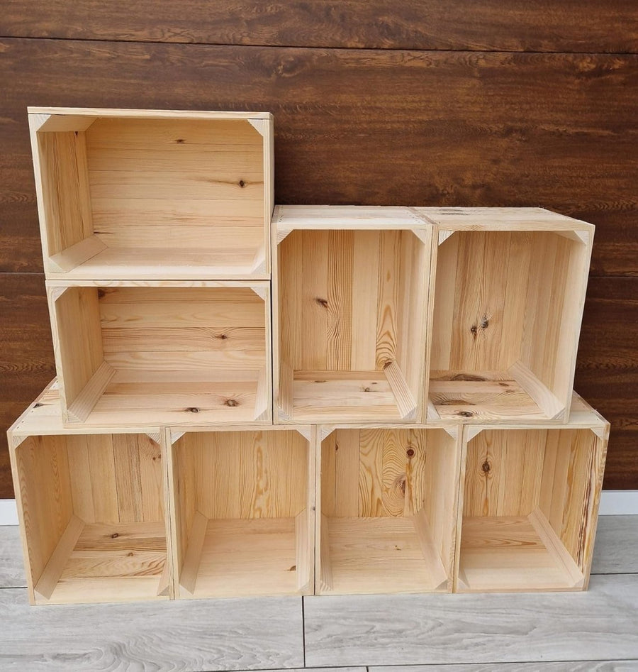 Natural Wood Crate 29x24x39cm Rustic Storage Box Handcrafted Decor - Kwikley