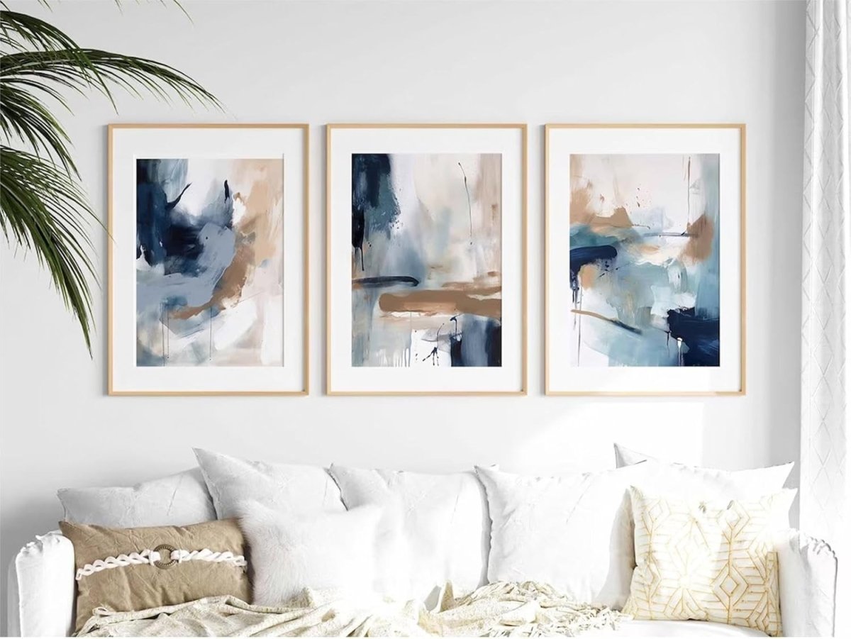 Navy Blue Abstract Wall Art Set 12x16in Canvas Prints x3 - Kwikley